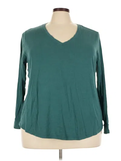Pre-owned Terra & Sky Long Sleeve Top Teal V-neck Tops