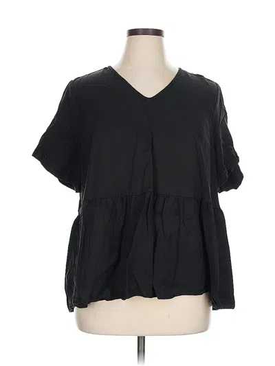 Pre-owned Terra & Sky Short Sleeve Blouse In Black