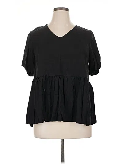 Pre-owned Terra & Sky Short Sleeve Blouse In Black