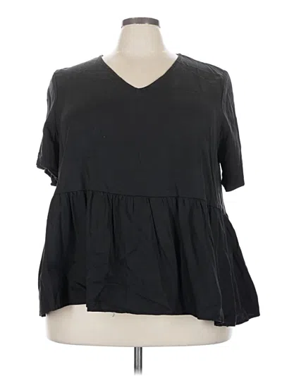Pre-owned Terra & Sky Short Sleeve Blouse In Black