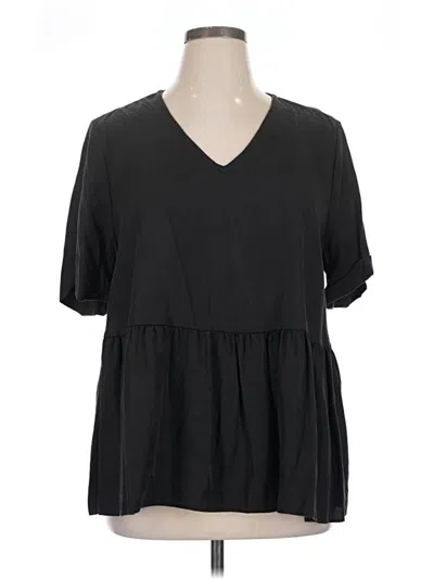Pre-owned Terra & Sky Short Sleeve Blouse In Black