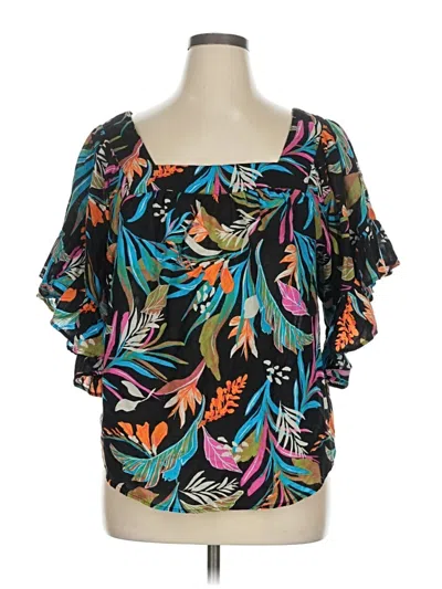 Pre-owned Terra & Sky Short Sleeve Blouse In Black