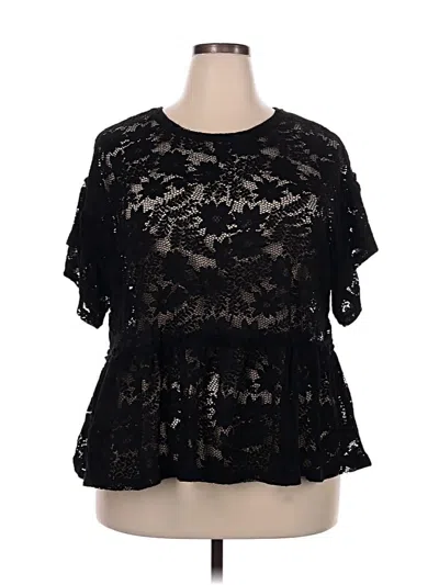 Pre-owned Terra & Sky Short Sleeve Blouse In Black