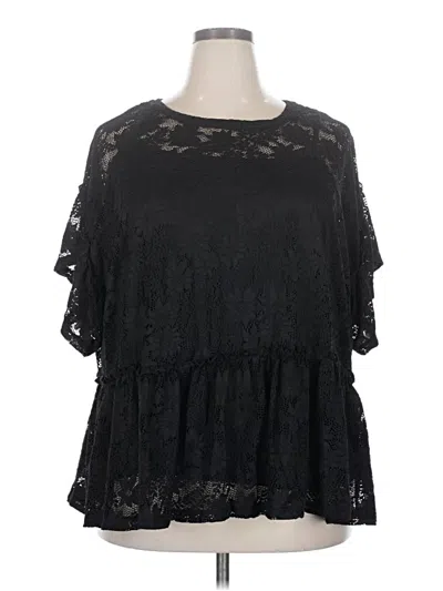 Pre-owned Terra & Sky Short Sleeve Blouse In Black