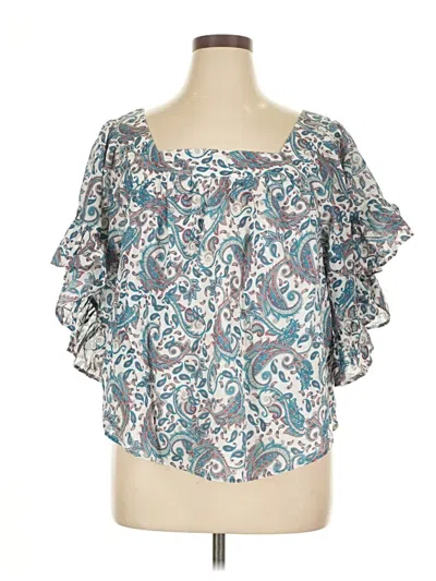 Pre-owned Terra & Sky Short Sleeve Blouse In Blue