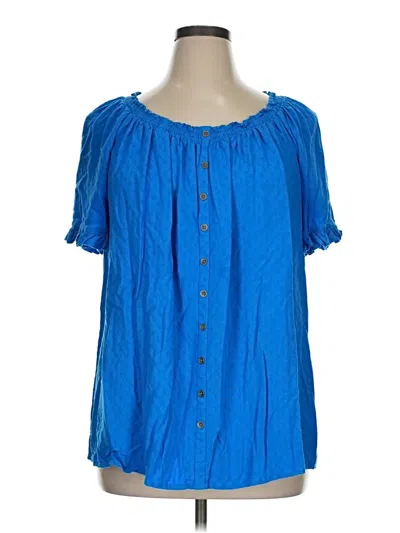Pre-owned Terra & Sky Short Sleeve Blouse In Blue
