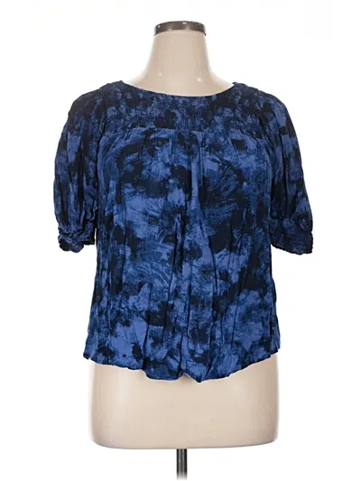 Pre-owned Terra & Sky Short Sleeve Blouse In Blue