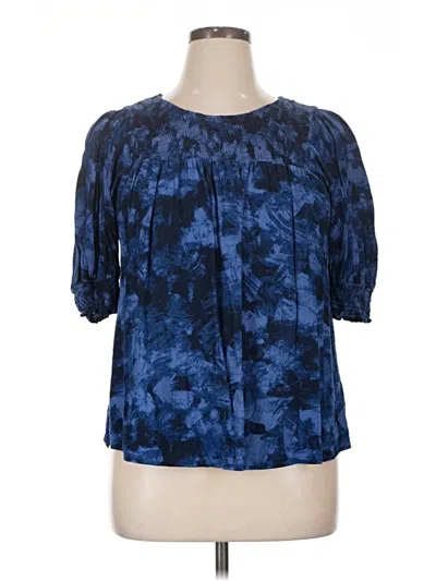 Pre-owned Terra & Sky Short Sleeve Blouse In Blue