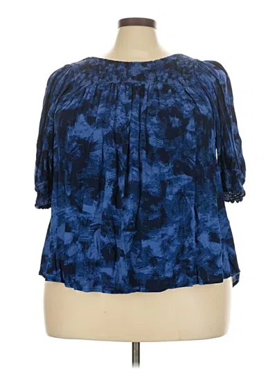 Pre-owned Terra & Sky Short Sleeve Blouse In Blue