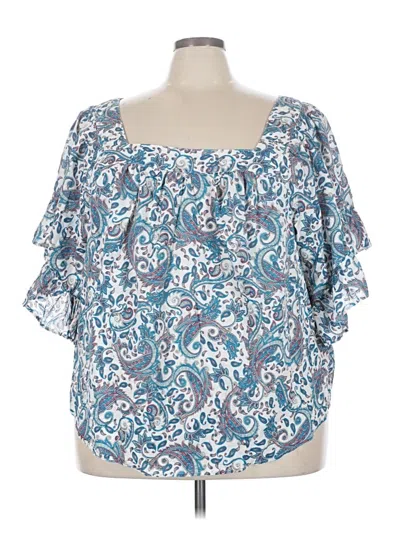 Pre-owned Terra & Sky Short Sleeve Blouse In Blue