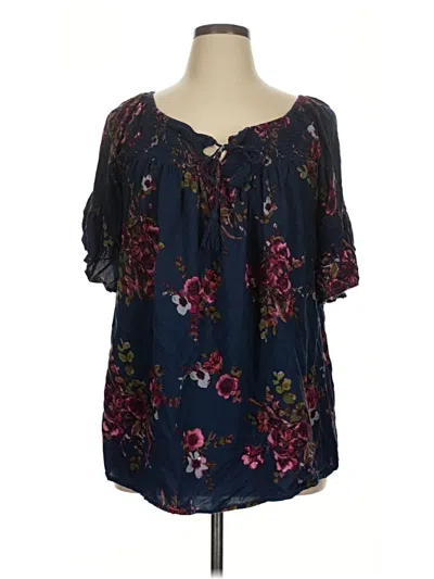 Pre-owned Terra & Sky Short Sleeve Blouse In Blue