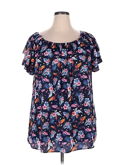 Pre-owned Terra & Sky Short Sleeve Blouse In Blue