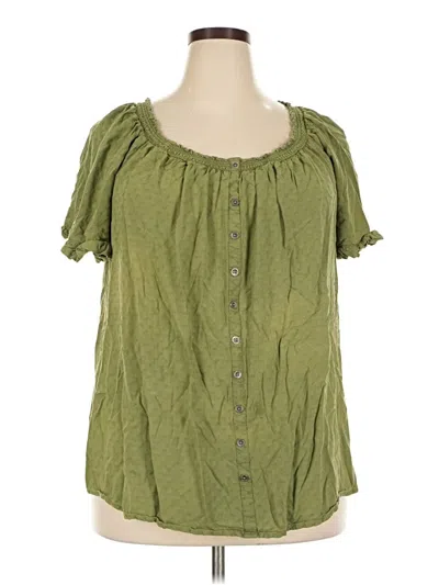 Pre-owned Terra & Sky Short Sleeve Blouse In Green