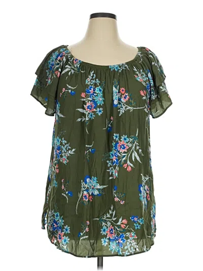 Pre-owned Terra & Sky Short Sleeve Blouse In Green