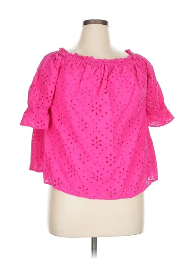 Pre-owned Terra & Sky Short Sleeve Blouse In Pink
