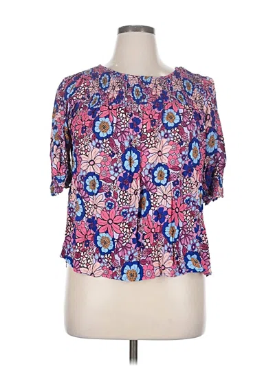 Pre-owned Terra & Sky Short Sleeve Blouse In Pink