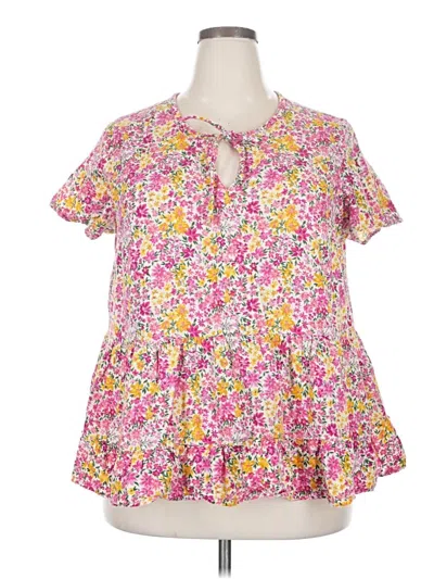 Pre-owned Terra & Sky Short Sleeve Blouse In Pink