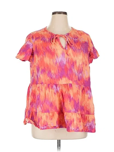Pre-owned Terra & Sky Short Sleeve Blouse In Pink