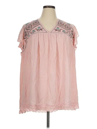 Pre-owned Terra & Sky Short Sleeve Blouse In Pink