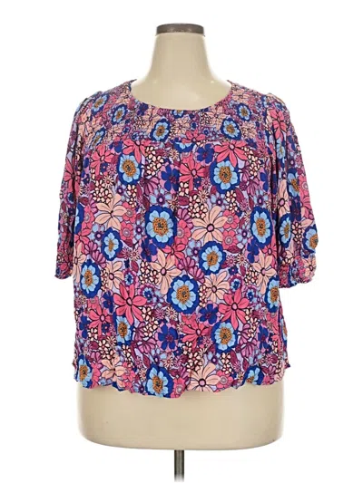 Pre-owned Terra & Sky Short Sleeve Blouse In Pink
