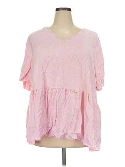 Pre-owned Terra & Sky Short Sleeve Blouse In Pink