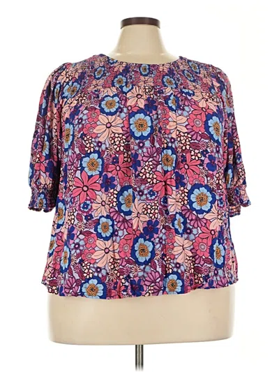 Pre-owned Terra & Sky Short Sleeve Blouse In Purple