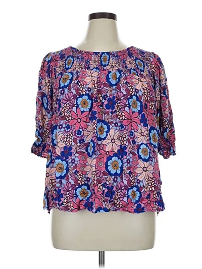 Pre-owned Terra & Sky Short Sleeve Blouse In Purple