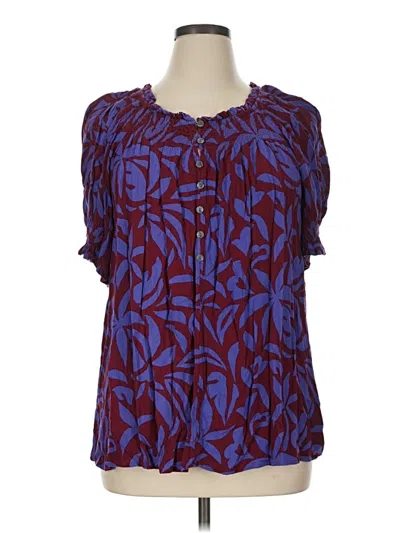 Pre-owned Terra & Sky Short Sleeve Blouse In Purple
