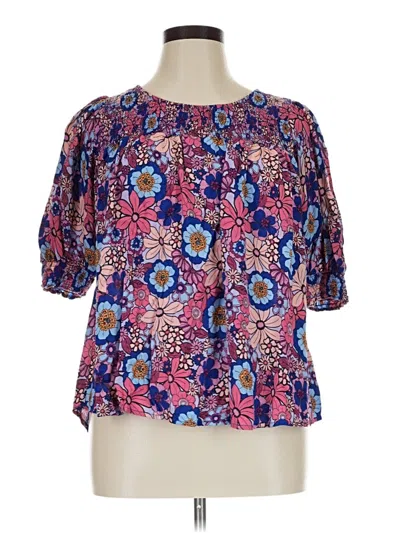 Pre-owned Terra & Sky Short Sleeve Blouse In Purple