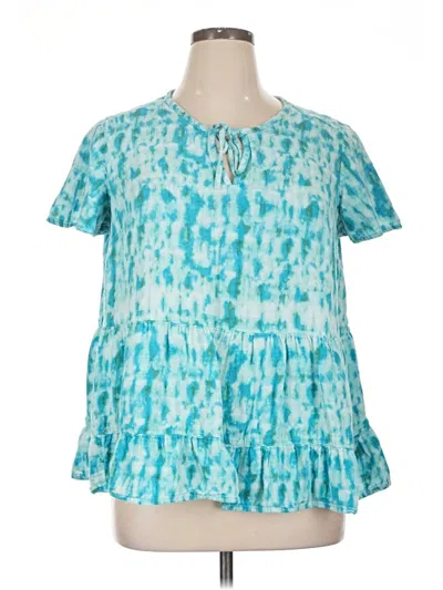Pre-owned Terra & Sky Short Sleeve Blouse In Teal