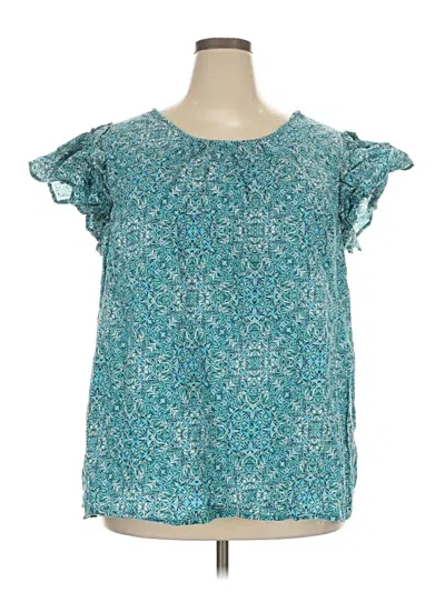 Pre-owned Terra & Sky Short Sleeve Blouse In Teal