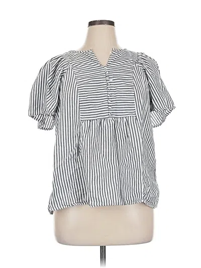 Pre-owned Terra & Sky Short Sleeve Blouse In White