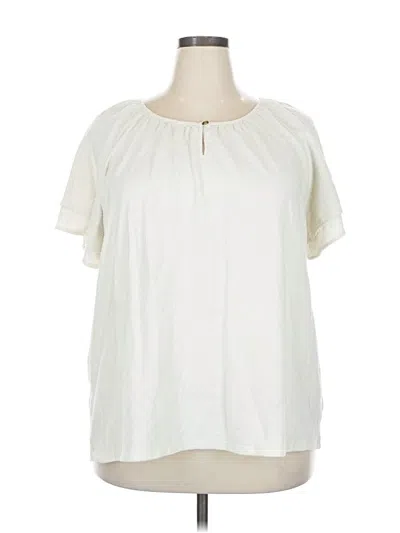 Pre-owned Terra & Sky Short Sleeve Blouse In White