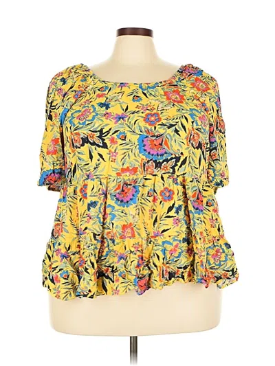 Pre-owned Terra & Sky Short Sleeve Blouse In Yellow