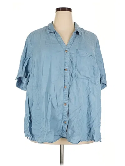 Pre-owned Terra & Sky Short Sleeve Button Down Shirt In Blue