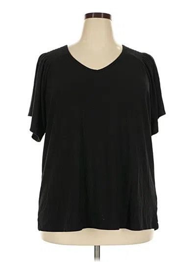 Pre-owned Terra & Sky Short Sleeve Top Black Cold Shoulder Neckline Tops