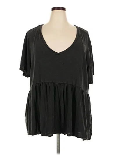 Pre-owned Terra & Sky Short Sleeve Top Black Sweetheart Neckline Tops