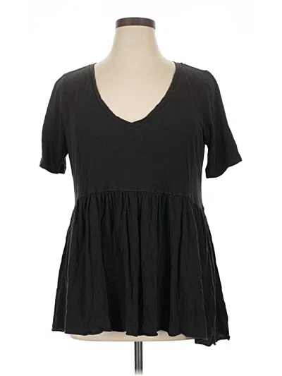Pre-owned Terra & Sky Short Sleeve Top Black Sweetheart Neckline Tops