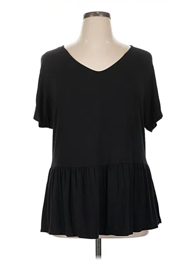 Pre-owned Terra & Sky Short Sleeve Top Black V Neck Tops