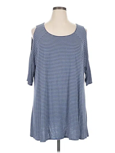 Pre-owned Terra & Sky Short Sleeve Top Blue Cold Shoulder Neckline Tops