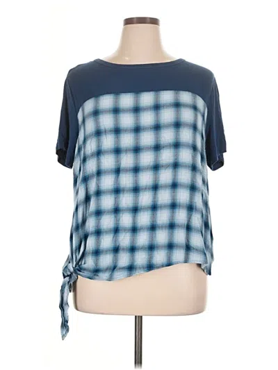 Pre-owned Terra & Sky Short Sleeve Top Blue Square Neckline Tops