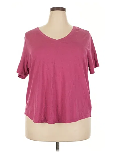 Pre-owned Terra & Sky Short Sleeve Top Burgundy V-neck Tops