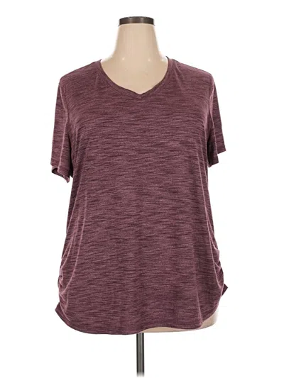 Pre-owned Terra & Sky Short Sleeve Top Burgundy V-neck Tops