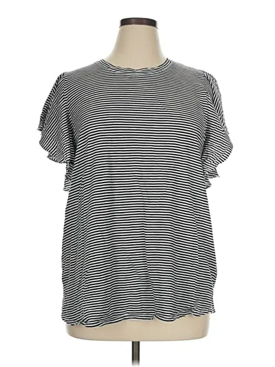 Pre-owned Terra & Sky Short Sleeve Top Gray Stripes Pattern Ruffles Neckline Tops