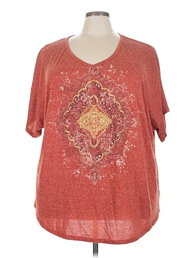 Pre-owned Terra & Sky Short Sleeve Top Orange Scoop Neck Tops