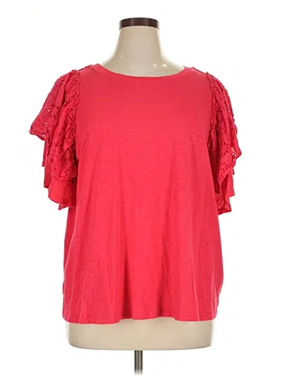 Pre-owned Terra & Sky Short Sleeve Top Red Cold Shoulder Neckline Tops