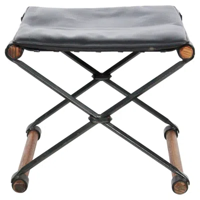 Pre-owned Terra Cleo Baldon For  Furniture Iron, Oak & Leather Campaign Stool, Circa 1970 In Brown