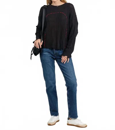 Terra Contrast Stitch And Rib Sweater In Black