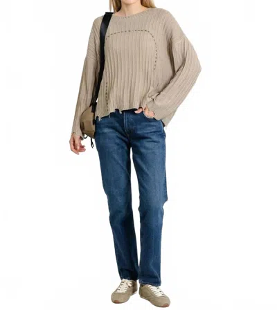 Terra Contrast Stitch & Rib Sweater In Light Beige