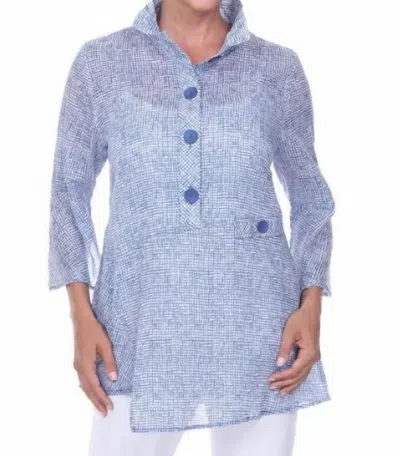 Terra Cross Hatch Print Blouse In Royal Blue